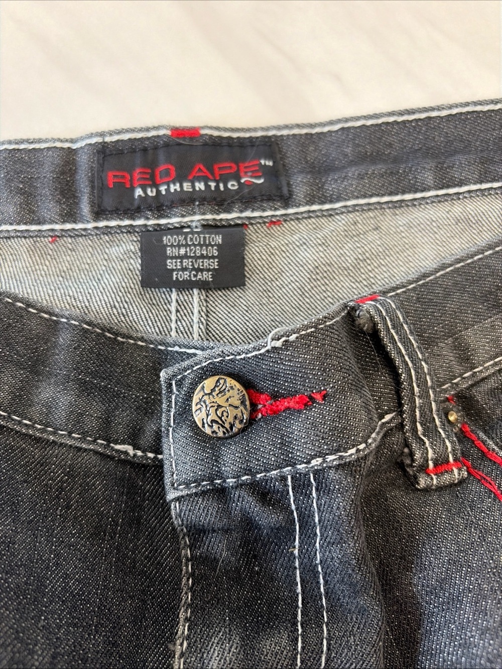 Red Ape Men’s Black Straight Jeans with Red Stitch Accents